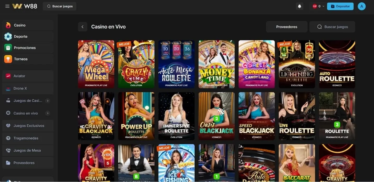 Mesas de casino en vivo disponibles en W88 Chile