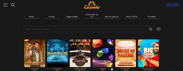 Sección de juegos en Casimba casino